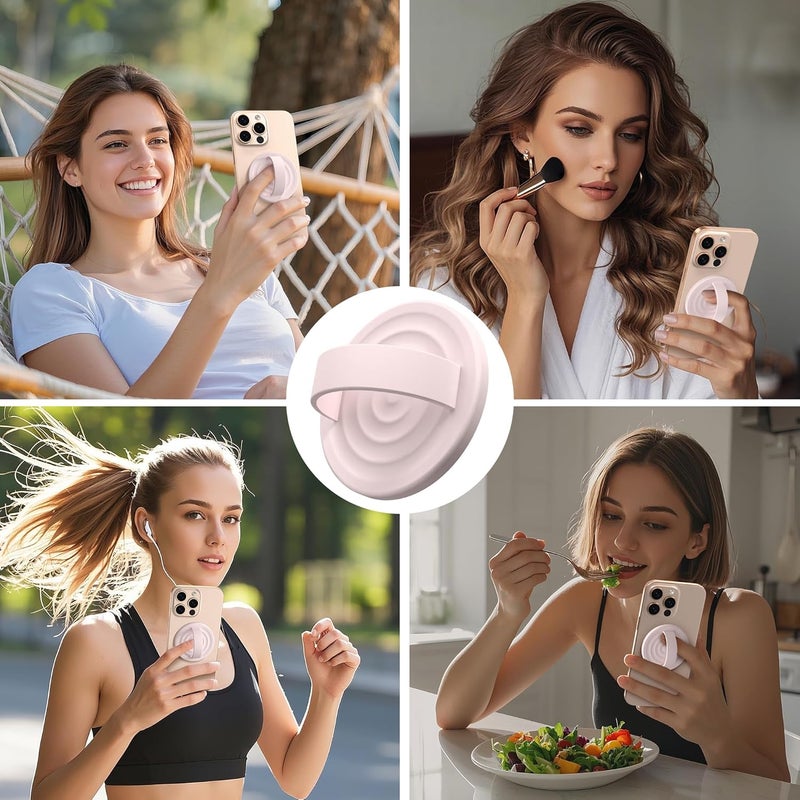COFFKER Magnetic Phone Grip Ring Holder, Liquid Silicone Magnet Cell Phone Grip Finger Loop, Compatible with Magsafe, Back of Phone for iPhone 17/16/15/14/13/12 Series, Lovely Pink - Image 2